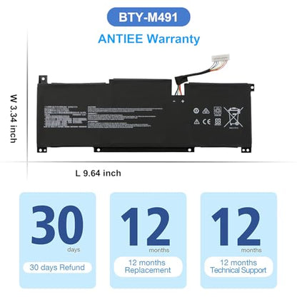BTY-M491 Laptop Battery Replacement for MSI Modern 15 A10M A10M-028DE A10M-029 A10RAS A10RAS-076FR A10RB A10RB-041TW A10RD A11M A11SB A4M A4MW Summit B15 A11M Stealth 15M 11.4V 52.4Wh（White Connector）