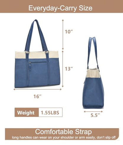 Laptop Tote Bag for Women 15.6 Inch, Large Work Bag with 10 Pockets - color: Blue