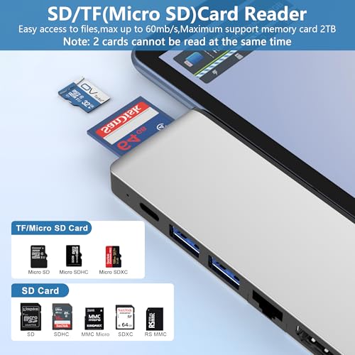 Surface Pro 9/10/11/X Docking Station with 4K HDMI, USB-C Thunderbolt 4 (8K@30Hz Video+40G Data+100W PD), 100M RJ45, 2 USB 3.0, SD/TF Card Slot, 3.5mm Audio, Triple Display for Surface Pro 9/10/11/X