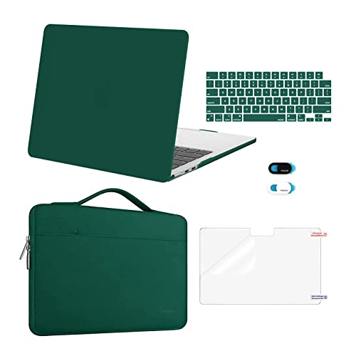 MOSISO Compatible with MacBook Air 13 inch Case M5 2026 M4 2025 M3 M2 2024-2022 A3449 A3240 A3113 A2681,Hard Shell&Sleeve Bag&Keyboard Skin&Webcam Cover&ScreenFilm for MacBook Air 13.6, Peacock Green - color: Peacock Green