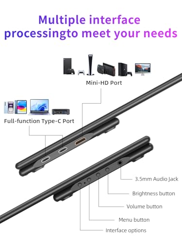 Portable Monitor, 15.6” Display, 1080P Full HD Resolution, IPS Panel, 300 Nits Brightness, 60Hz Refresh Rate, USB-C/HDMI, Plug & Play, Height-Adjustable Stand, Gaming & Travel
