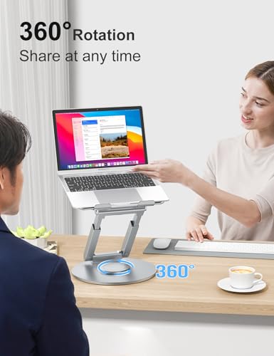 tounee Telescopic Laptop Stand for Desk with 360° Swivel Base, Sit to Stand, Height Adjustable, Portable Riser Holder for Good Posture, Compatible with All Laptops 10-17"-Silver - color: Silver