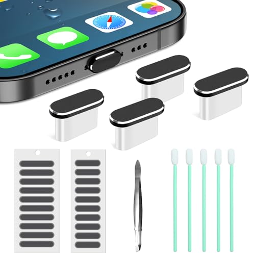 USB C Dust Plug, 4 Pack USB C Dust Cover Type C Anti Dust Port Plug Charging Port Protector Cap with Speaker Dust Cover for iPhone 15,16, Ari,17 Series, Samsung Galaxy S24-S20,Note, All USB C Devices