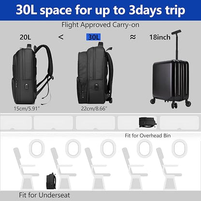 Travel Laptop Backpack for Men Expandable Business Backpack Fits 17-inch Laptop with USB Charging Port Waterproof Durable Computer Bag for Business Travel Work Office College