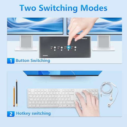 KVM Switch, HDMI 4k@60Hz KVM Switch with 4 USB 3.0 Port and 3.5mm Audio,4 Computers Share One Set of Leyboard, Mouse and Monitors,Supports Windows/Mac/Linux