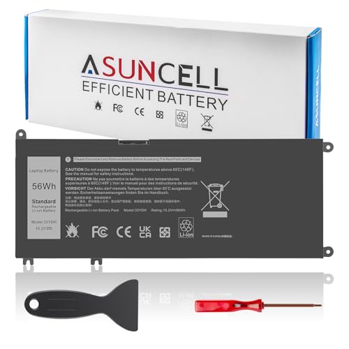 ASUNCELL 56WH 33YDH Battery for Dell Inspiron 17 7000 7786 7779 7773 7778 G3 3579 3779 G5 5587 G7 7588 15 7577 Latitude 13 3380 14 3490 15 3590 3580 99NF2 PVHT1 P72F P30E 81PF3 081PF3 P30E001 - size: 33YDH 8.94 × 4.96 × 0.71 in