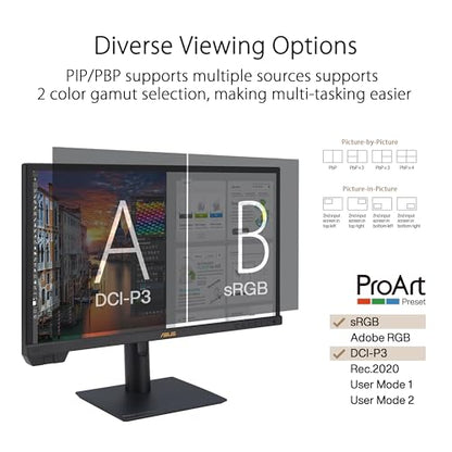 ASUS ProArt Display 24” 4K 12G-SDI HLG Professional Monitor (PA24US) - IPS, UHD (3840 x 2160), 99% Adobe RGB, 95% DCI-P3, ΔE < 1, USB-C, Built-in Motorized Colorimeter, Calman Ready, 3 Year Warranty - style: 24" 4K SDI