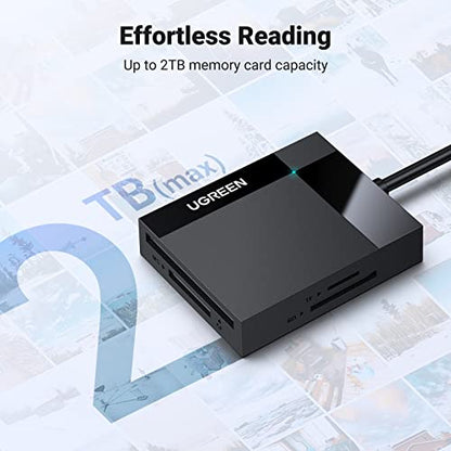 UGREEN SD Card Reader USB 3.0 Card Hub Adapter 5Gbps Read 4 Cards Simultaneously CF, CFI, TF, SDXC, SDHC, SD, MMC, Micro SDXC, Micro SD, Micro SDHC, MS, UHS-I (Black) | Multi USB 3.0 Micro SD Memory Card Adapter for External Camera Photo SD TF MicroSD Mic
