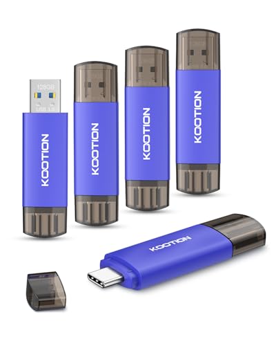 128GB Type-C Flash Drive 5-Pack, KOOTION 2-in-1 USB-A&USB-C 3.0 Dual Drive OTG, Memory Stick for Android Smartphone/Tablet/PC - color: Blue 5pack, size: 128GB
