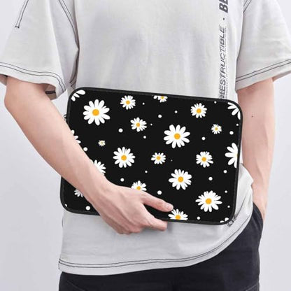 Laptop Sleeve Bag 15.4 15.6 Inch,White Daisy Tiny Flowers Floral Black Protective Polyester Computer Cases Laptop Cover Briefcase Bag Tablet Travel Cover - color: LPS-020