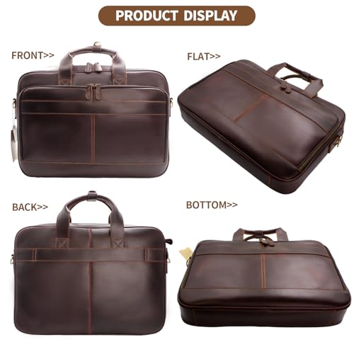 Jack&Chris Full Grain Leather Briefcase for Men, Business Messenger Bag Laptop Bag Attache Case, Fits 15.6 Inch Laptop - color: Mb005-red Coffee
