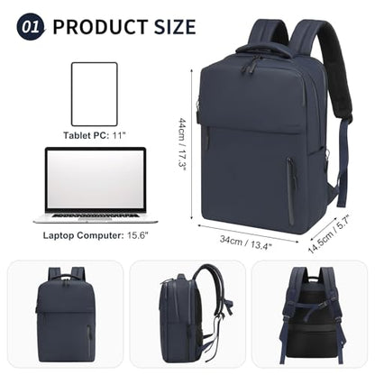 Lightweight Commute Backpack for Men & Women, Water-Resistant Travel Daypack with 15.6-Inch Laptop Compartment & Anti-Theft Pockets, Navy Blue - color: Navy Blue