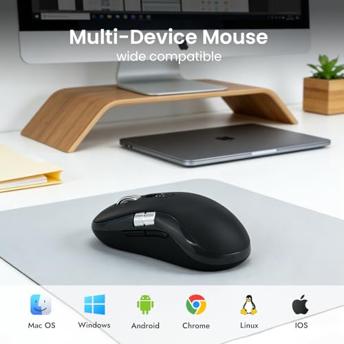 Wireless Bluetooth Multi-Device mouse with 7 Programmable Buttons(Mac/Windows), 4-way Navigation Scroll, 5 level DPI, Side Scroll, Quiet Click Mice for Computer, Laptop, PC, iPad, Tablet, MacBook.