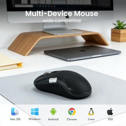 Wireless Bluetooth Multi-Device mouse with 7 Programmable Buttons(Mac/Windows), 4-way Navigation Scroll, 5 level DPI, Side Scroll, Quiet Click Mice for Computer, Laptop, PC, iPad, Tablet, MacBook.
