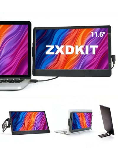 Laptop Screen Extender, 11.6" HD Dual Screen Monitor for Laptop Portable | 360° Rotation, Adjustable Stand, 1.2lbs Ultra-Slim Lightweight，Plug & Play, Mini HDMI/USB Type-C, Windows/Mac/Android - size: 11.6 Inch