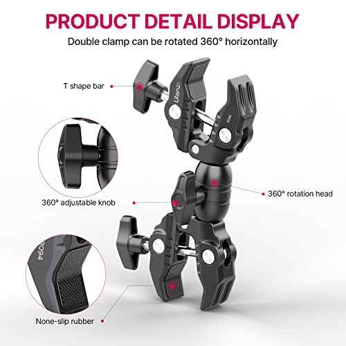 ULANZI Super Clamp Double Camera Clamp, R096 Crab Plier Clip Bracket Mount | Monitor Magic Arm Double Ball Head Adapter for Photo Studio Light Stand, Photography Reflector, Photo Boom Stand, Cross Bars