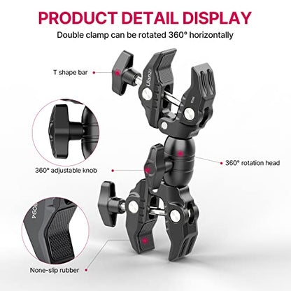 ULANZI Super Clamp Double Camera Clamp, R096 Crab Plier Clip Bracket Mount | Monitor Magic Arm Double Ball Head Adapter for Photo Studio Light Stand, Photography Reflector, Photo Boom Stand, Cross Bars