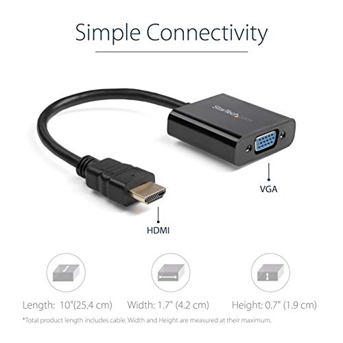 StarTech.com 1080p 60Hz HDMI to VGA High Speed Display Adapter - Active HDMI to VGA (Male to Female) Video Converter for Laptop/PC/Monitor (HD2VGAE2) | Active HDMI to VGA high speed converter for laptop or desktop, 1920 x 1080, 1080p 60Hz, No external pow