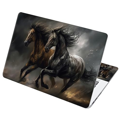 Universal Laptop Skin Sticker with 2 Wrist Pad Decals, 3-Piece Removable Vinyl Laptop Cover, Black Horse Waterproof Anti-Scratch, Easy-Trim Fit for 13.3" 14" 15.6" Laptops - color: Black Horse