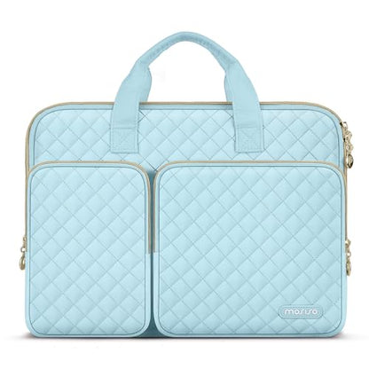 MOSISO 360 Protective Laptop Case 13.3 inch, 13-13.3 inch Laptop Sleeve | Compatible with MacBook Air/Pro 13/Pro 14,HP Dell ASUS Lenovo, Square Quilted Bag with 2 Pockets&Handle&Belt, Ice Blue - color: Ice Blue, size: 13.3 inch
