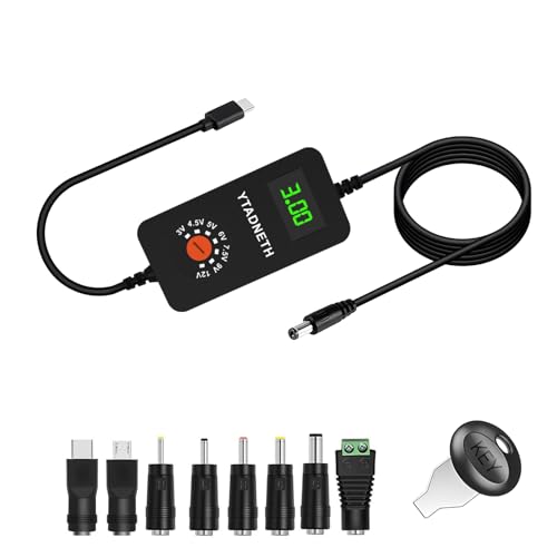USB-C to DC 3V 4.5V 5V 6V 7.5V 9V 12V with LED Display, Multi-Voltage Adapter DC Cable，PD Trigger Cable with DC-DC Step Down Module, for Tablets, Led Light, Lamps, Speaker, Routers