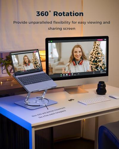Aoviho 360° Rotating Laptop Stand for Desk | Adjustable, Foldable, Portable Aluminum Ergonomic Riser | Compatible with MacBook, Dell, HP & All Laptops 10-16 inch | Silver - color: Silver