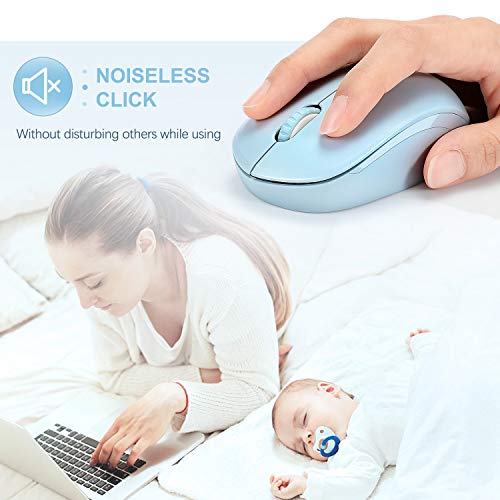 Wireless Mouse, 2.4G Noiseless Mouse with USB Receiver - seenda Portable Computer Mice for PC, Tablet, Laptop with Windows System (Light Blue) - color: Light Blue