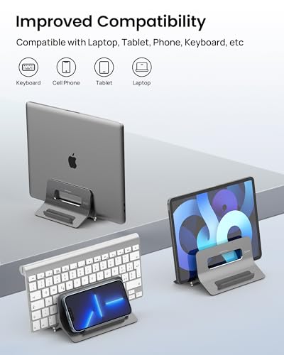 Vertical Laptop Stand for Desk, Gravity Auto Lock MacBook Stand, Aluminum Laptop Holder Vertical Compatible with MacBook Pro, Air, Tablet, Space-Saving Organize Work & Home Office, Gray - color: Space Grey