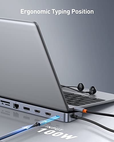 Baseus Laptop Docking Station, 4K Multitasking Docking Station with 2 HDMI+DP, PD, 3 USB-A, RJ45, Audio, TF/SD Card Reader, USB Hub Compatible for MacBook/Dell/HP/Surface/Lenovo