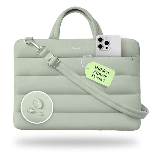Vandel 13-14 inch Laptop Carrying Case Sleeve w. Strap, Shoulder Bag Handle | Fits MacBook Air 13 Inch MacBook Pro 14 Carrying Case Messenger, Laptop Computer Bag for Women, Hidden Front Zipper Pocket - color: 3. Sage, size: 13-14 Inch