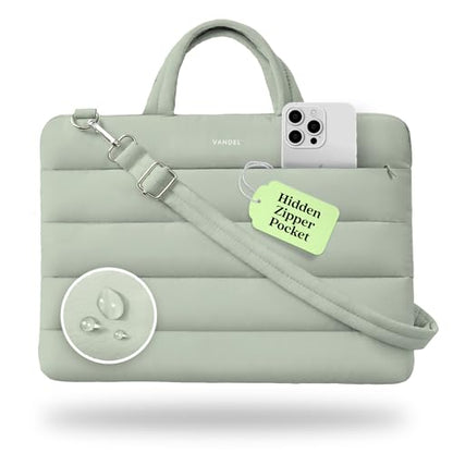 Vandel 13-14 inch Laptop Carrying Case Sleeve w. Strap, Shoulder Bag Handle | Fits MacBook Air 13 Inch MacBook Pro 14 Carrying Case Messenger, Laptop Computer Bag for Women, Hidden Front Zipper Pocket - color: 3. Sage, size: 13-14 Inch
