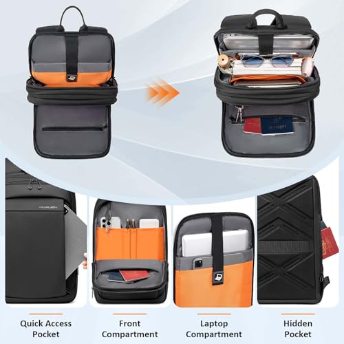 FENRUIEN Tech Backpack for Men, Expandable Backpack with USB C Charging Port, Water Resistant 17.3 Laptop Backpack, Black - size: 17.3 Inch, style: Business