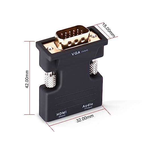 Tendak Active 1080P Female HDMI to VGA Male Converter Adapter Dongle with 3.5mm Stereo Audio Portable HDMI Connector for Laptop PC PS3 Xbox STB Blu-ray DVD TV Stick
