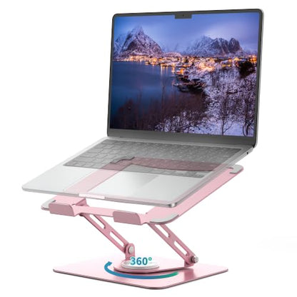 ALASHI Laptop Stand for Desk with 360° Rotating Base, Multi-Angle Adjustable Laptop Stands, Foldable Laptop Riser Compatible with 10 to 17 Inches PC Computer, Pink - color: C-Pink