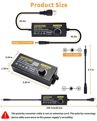 3V~24V 120W 5A Adjustable DC Power Supply AOYADAISU Universal Power Adapter with 14 Tips & Polarity Converter, 100-240V 50-60Hz Variable AC to DC Power Converter for LED Strip Light Camera 5000mA - style: 3-24V 5A 120W