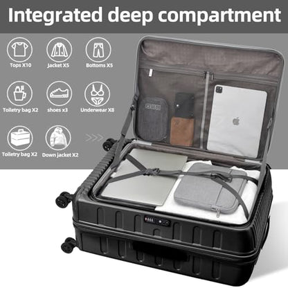 Kaleenie 2 PCS 20/29 Luggage Sets, 20” Cabin Luggage 29” Side Open Suitcase | 20 Inch with Front Pocket,29 Inch Checked Trunk Suitcase,Lightweight ABS+PC Hardshell,TSA Lock,HINOMOTO 360° Wheels,Black - color: Dark Black, size: 20/29 Set