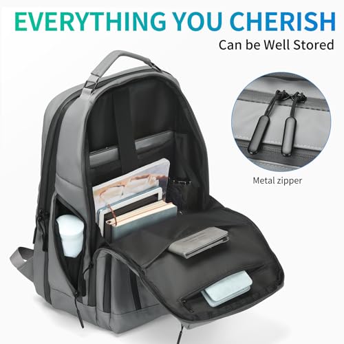 Expandable Business Backpack with 17" Laptop Compartment - Waterproof, Airline Approved, 33L-42L Capacity, for Work & Travel, Gray - color: Gray