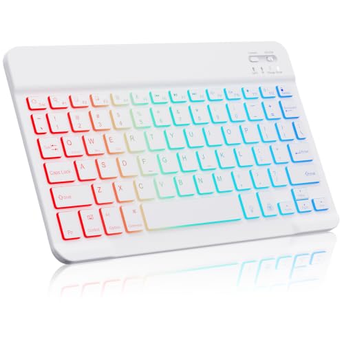 Lightup Wireless Bluetooth Keyboard for iPad Air/Pro/Mini, iPad A17, A16, M2, M3, M4, M5, MacBook, Chromebook etc. Rechargeable Slim Portable, IOS Windows Android Lighting Tablets Keyboard - Black - color: White