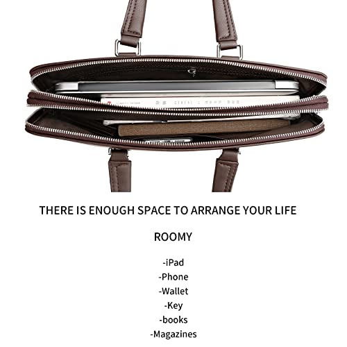FSD.WG]Business Bag Leather Briefcase Shoulder Laptop Business Bag for Men - color: Brown