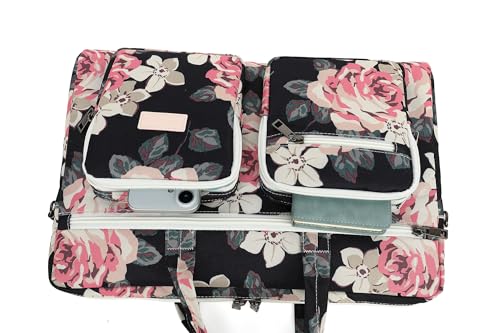 Muti-Pockets Laptop Briefcase Shoulder Bag,Rebound Bubble Cushioned Fits 15.6 inch-16 inch Laptop (Pink Rose) - color: Multicolor Floral