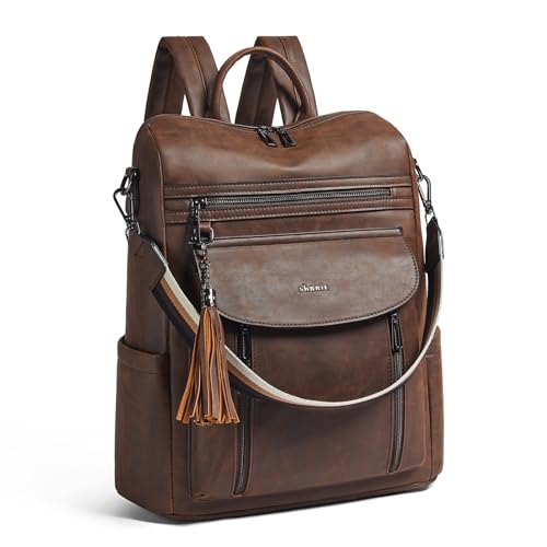 Laptop Backpack for Women 15.6 inch,Travel Leather Backpack Purse Nurse Teacher Carry on Backpack Computer Bag,Professional Water-Resistant College Business Work Casual Daypack,Brown - color: Crazy Horse Brown01