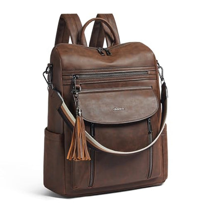Laptop Backpack for Women 15.6 inch,Travel Leather Backpack Purse Nurse Teacher Carry on Backpack Computer Bag,Professional Water-Resistant College Business Work Casual Daypack,Brown - color: Crazy Horse Brown01