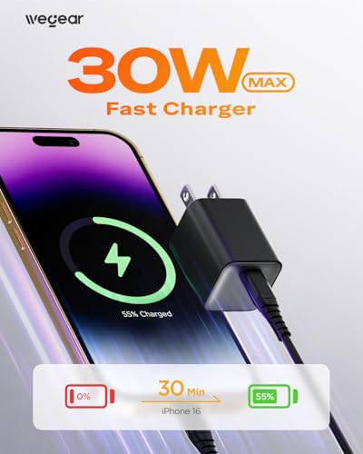 30W Compact Wall Charger, USB C Charger Block with GaN III Tech, PD3.0 PPS QC4.0 Fast Charging Foldable Power Adapter for iPhone 17 16 15, Galaxy, Pixel, iPad, AirPods(Black with Cable, 2 Pack) - color: Black, size: 2 Pack+Cables