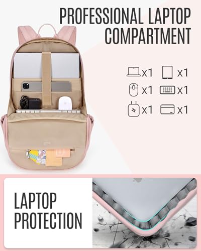Travel Laptop Backpack Women, 17.3 Inch, Beige | Laptop Backpack, USB Charging Hole, Water Resistant, Large Capacity, College Bookbag - color: Beige, size: 17.3 Inch without Wheels