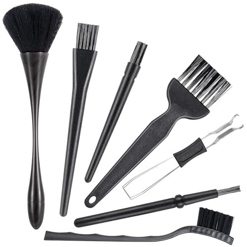 SIMPOR 7 Pcs Anti Static Brush Set with Keycap Puller, PC Computer Electronics Keyboard Cleaning Kit, Nylon Keyboard Cleaning Brush Cleaner for Mechanical Keyboard, PCB, Camera, Car Vents