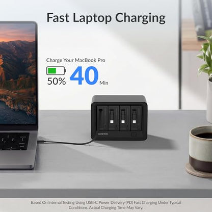 12-in-1 Desktop Modular Charging Station, 4 65W USB C Retractable Chargers with 33.5in Built-in Cables, ETL Surge Protector Charging Hub for Laptop, Phone, Tablet, Home Office Desk, Black - color: Black