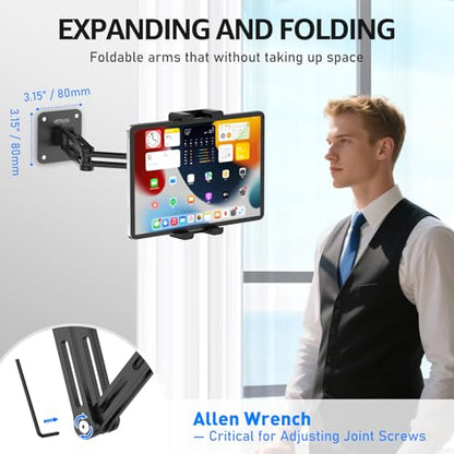 Tablet Wall Mount Holder for iPad, 4.7-15.6" | 360° Rotation Adjustable, Aluminum Extendable Arm, iPad mini/Air/Pro/Galaxy Tab/Kindle, Kitchen Home Office - size: 2 Arm Pro-Up to 15.6"