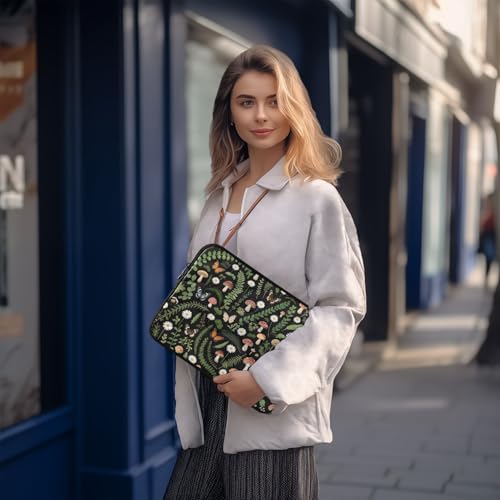 Mushroom Butterfly Dark Green 13” Quilted Laptop Sleeve Case Soft Notebook Protector Bag Computer Carrying Case - color: mushroom butterfly dark green-1, size: Medium