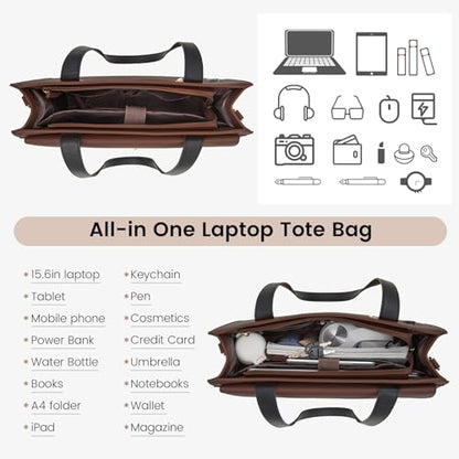 LOVEVOOK Laptop Bag for Women, Black- Brown - color: Black- Brown, size: 15.6 Inch