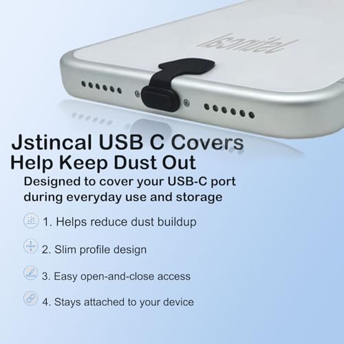 USB C Dust Plugs, 10 Pack Anti-Lost USB Type C Port Covers with Cleaning Kit for iPhone 15/16/17, Samsung, Pixel, MacBook, Android Phones-ompatible with All Phone Cases